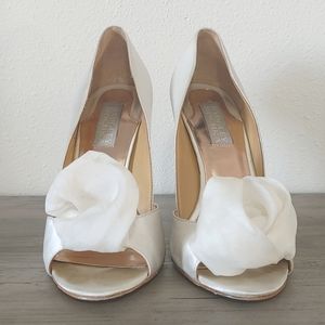 Badgley Mischka White Satin Heels